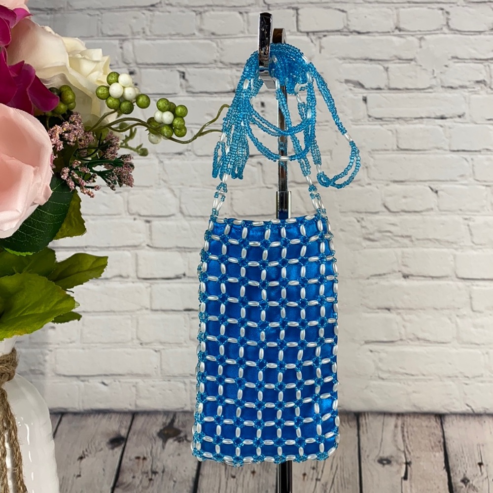 BEAUTIFULLY Beaded Blue/White Shoulder/Crossbody Mini Bag